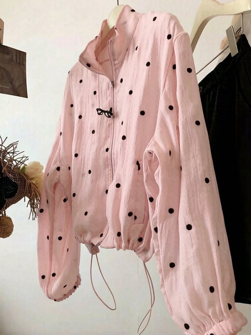 Pink Casual Women's Polka Dot Print Zip-Up Lightweight Jacket